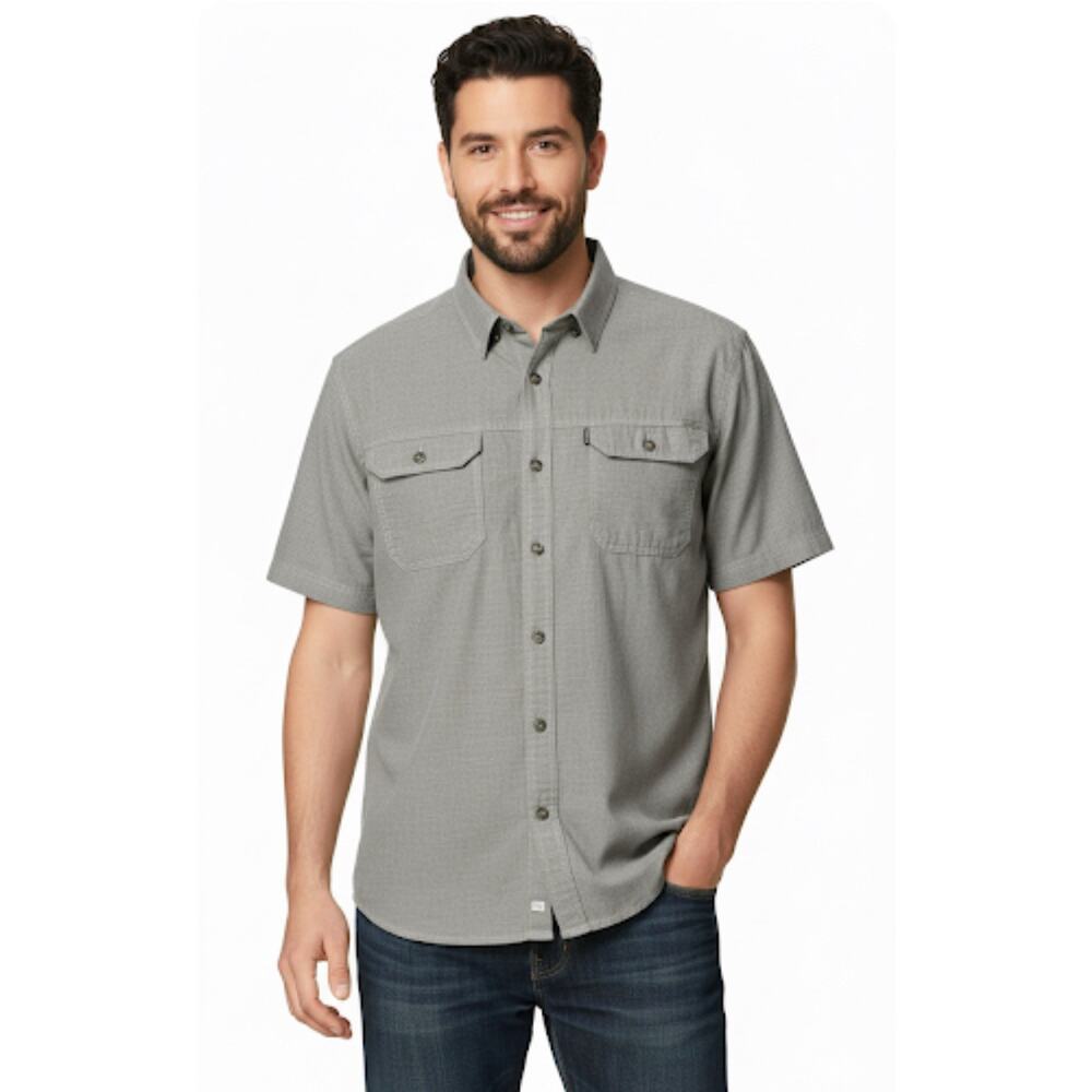G.H. Bass & Co Men's Large Gray Short Sleeve Button Up Outdoor Utility Shirt